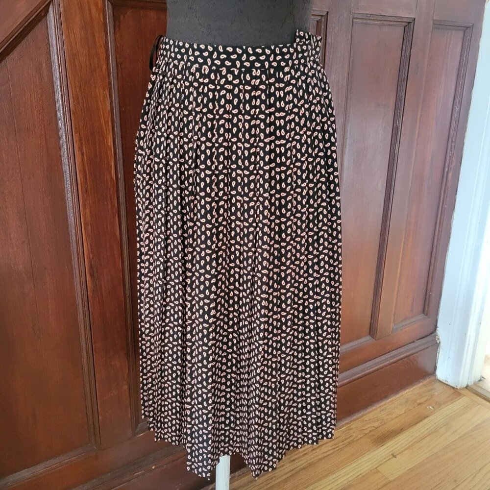 Talbots Black Maxi Skirt with Cream Dot Print
